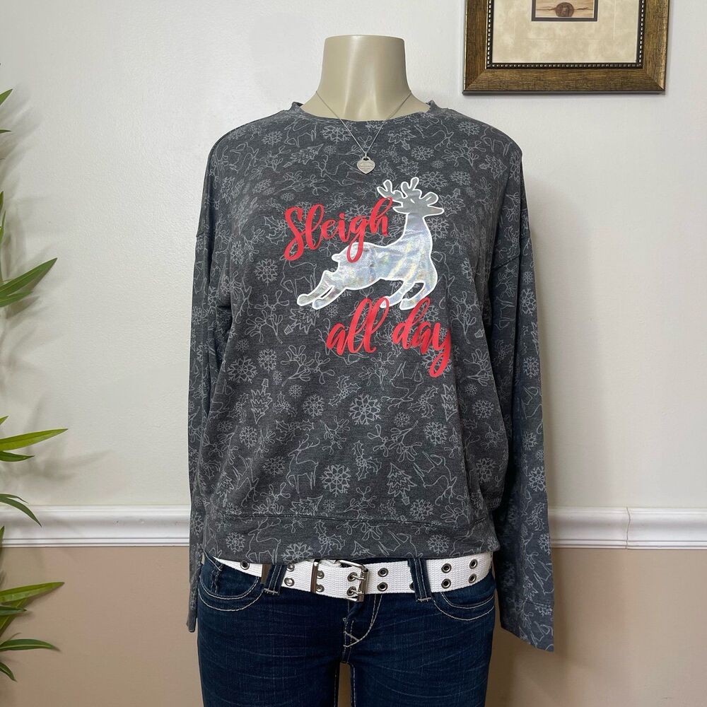 Rocking Around Women’s Sleigh All Day Pullover Sweatshirt Top